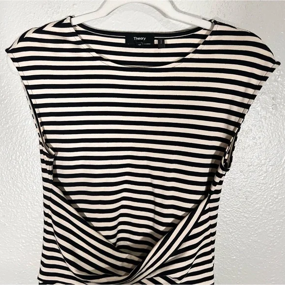 THEORY Clinton Stripe Sleeveless Twist-Front Dress Pima Cotton Size Small Petite - Picture 5 of 16